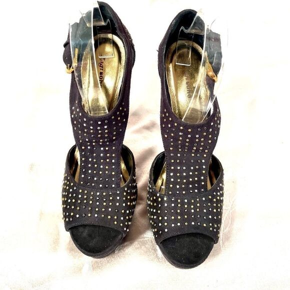 BLACK SUEDE ANKLE STRAP OPEN TOE 6” HEELS SIZE 8.5 - Picture 3 of 6